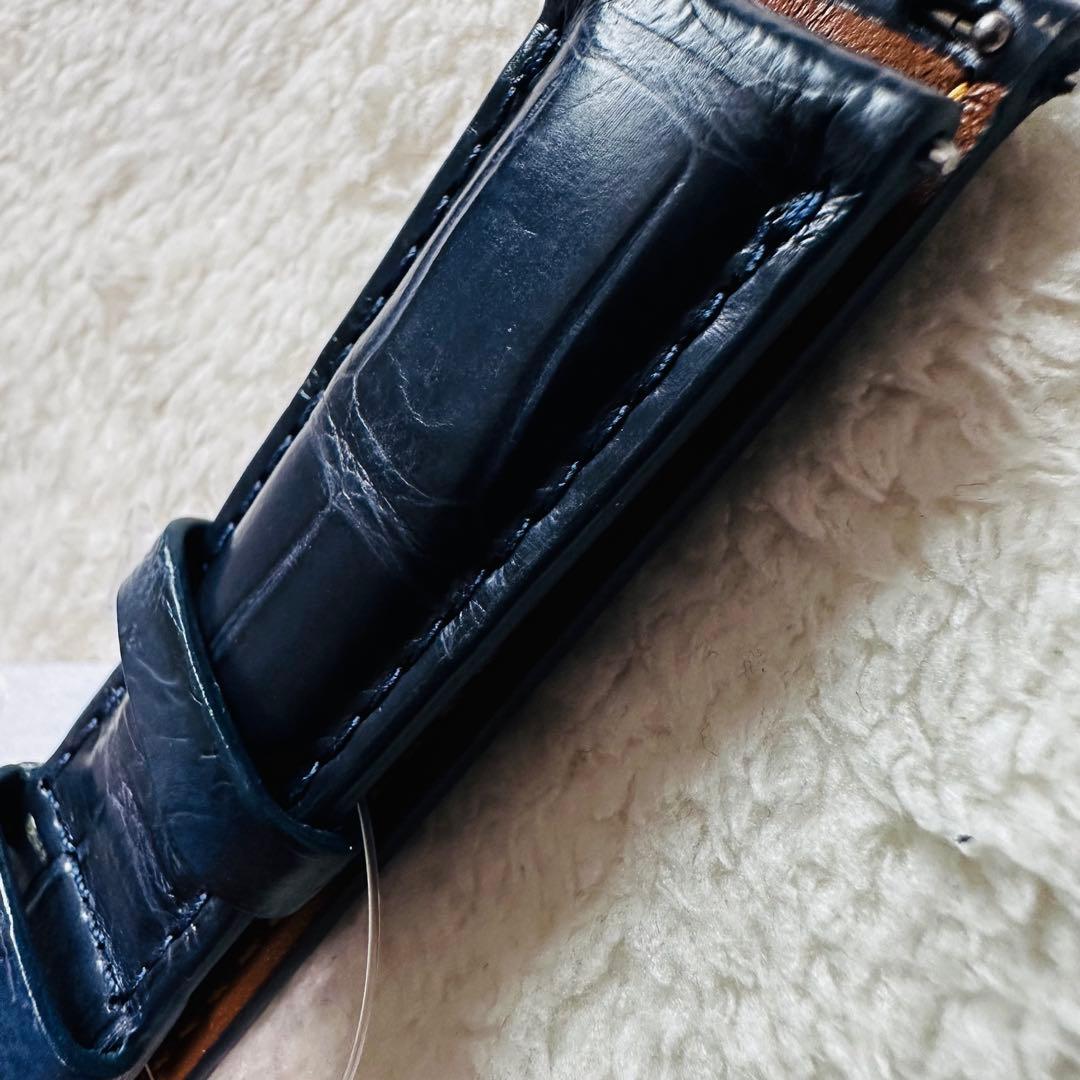 3031#20mm-18mmミッドナイトブルー☆本物クロコダイルベルト☆スイス製