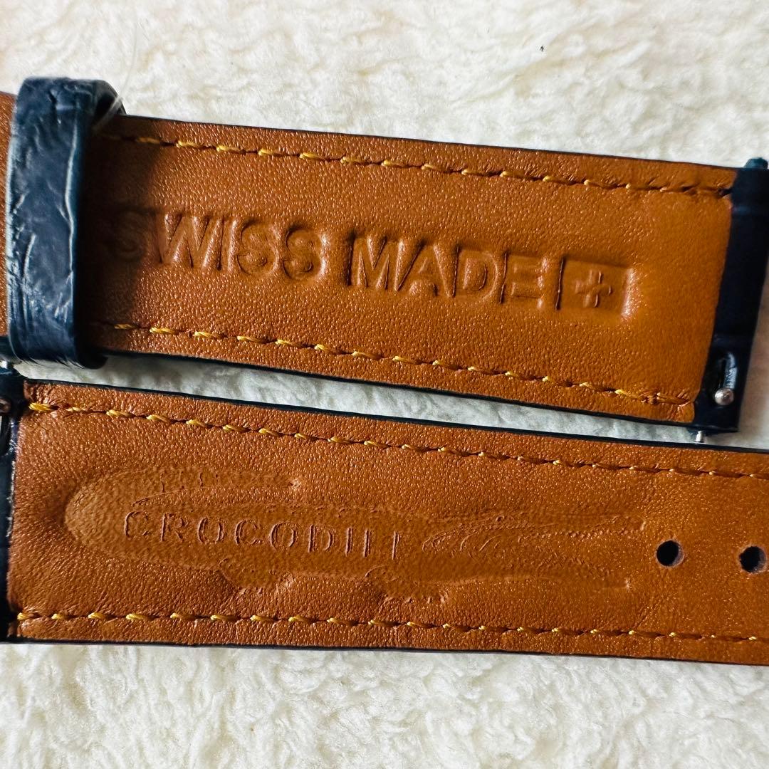 3031#20mm-18mmミッドナイトブルー☆本物クロコダイルベルト☆スイス製