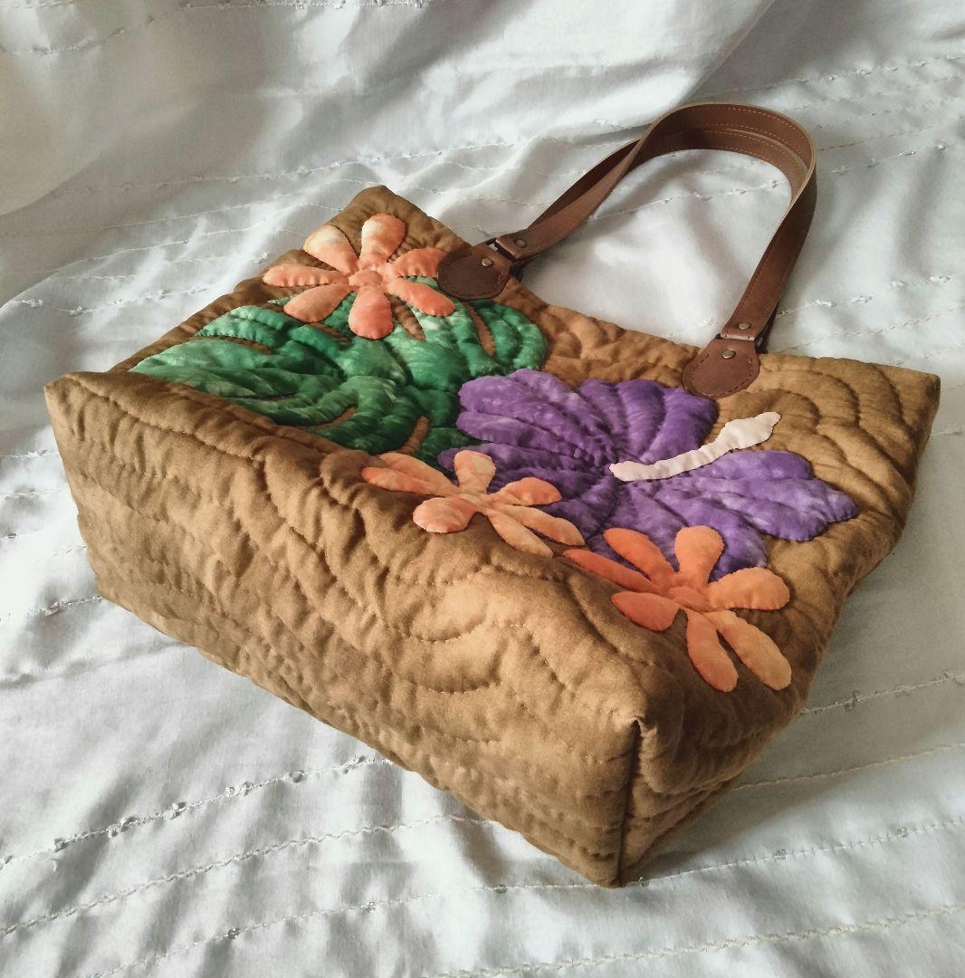 ☆262.ハワイアンキルト・バッグ・ハイビスカス＆ティアレ＆モンステラ