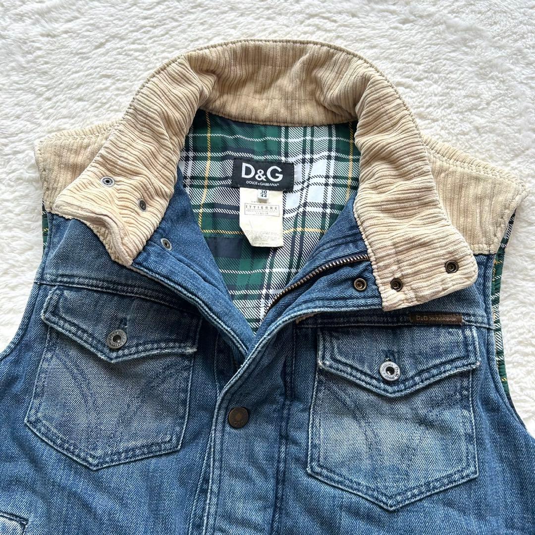 美品】DOLCE & GABBANA デニム コーデュロイ切替ベスト YK2