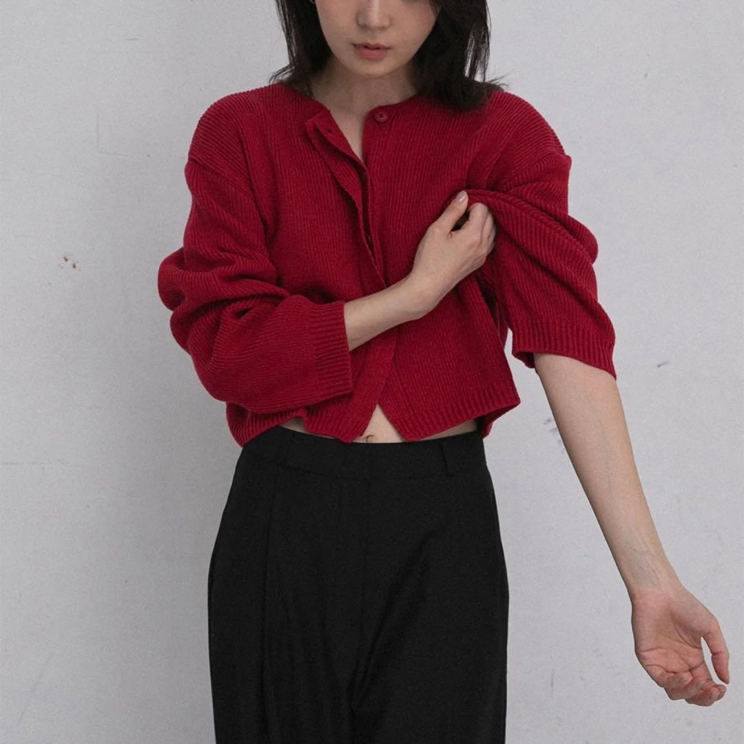 OHOTORO Hidden Crop Cardigan カーディガン レッド赤