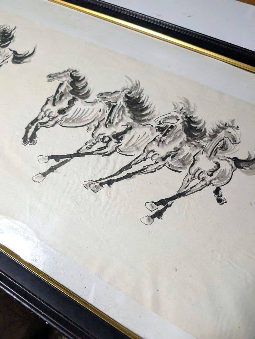 中国骨董 水墨画 中国の馬の絹の絵馬の芸術の絵絹の芸術の絵8頭の馬の