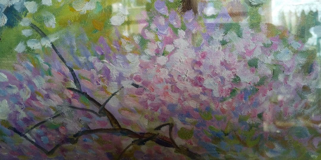 絵画 油絵 ワベ・シゲヨシ 春の花 真作保証 油彩画 桜 スプリング
