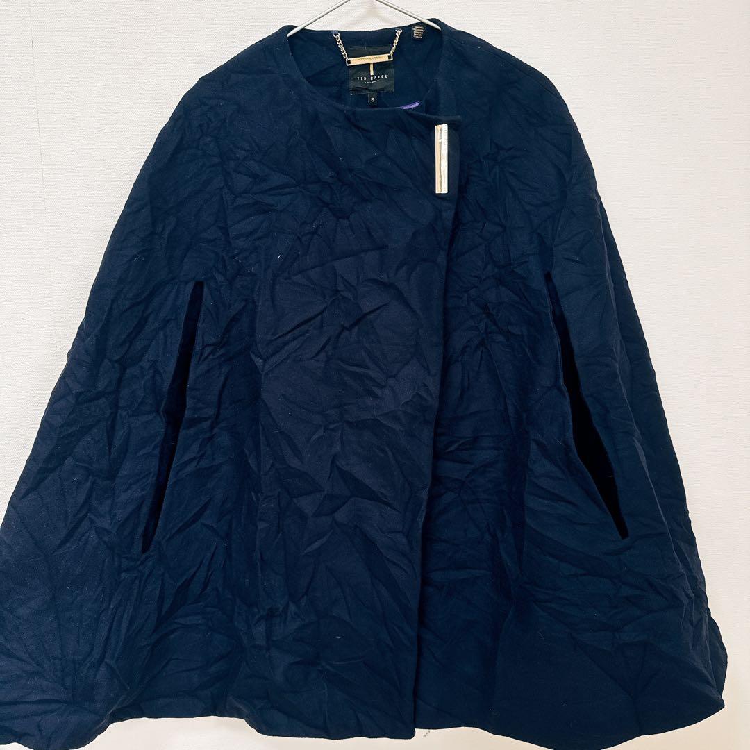 TED BAKER カシミヤ混 ウールケープ ポンチョ ネイビー 【S～M