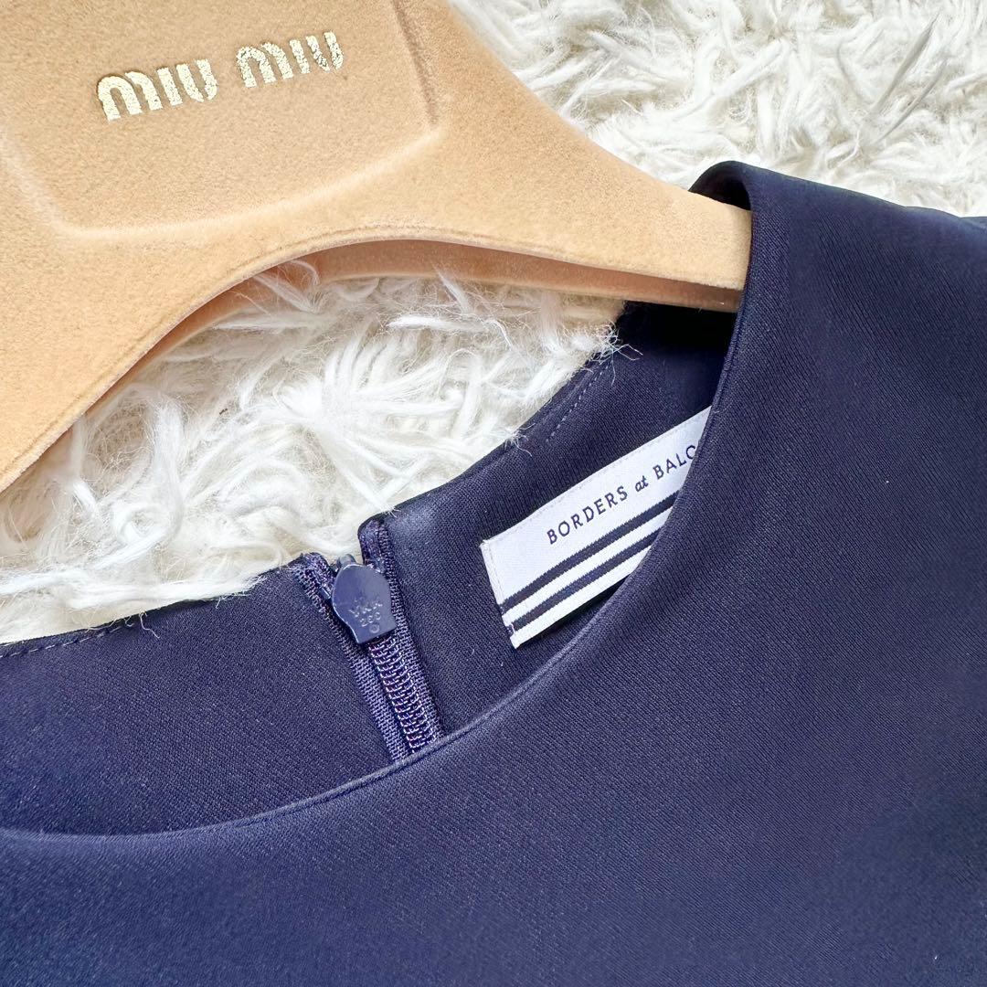 着用1回】ボーダーズアットバルコニー リボンツイルブラウス ネイビー