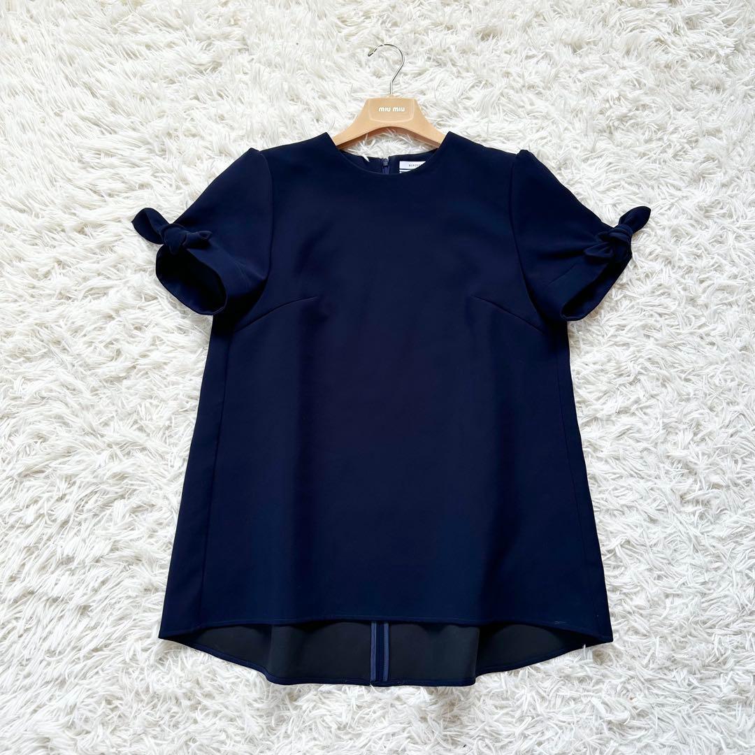 着用1回】ボーダーズアットバルコニー リボンツイルブラウス ネイビー