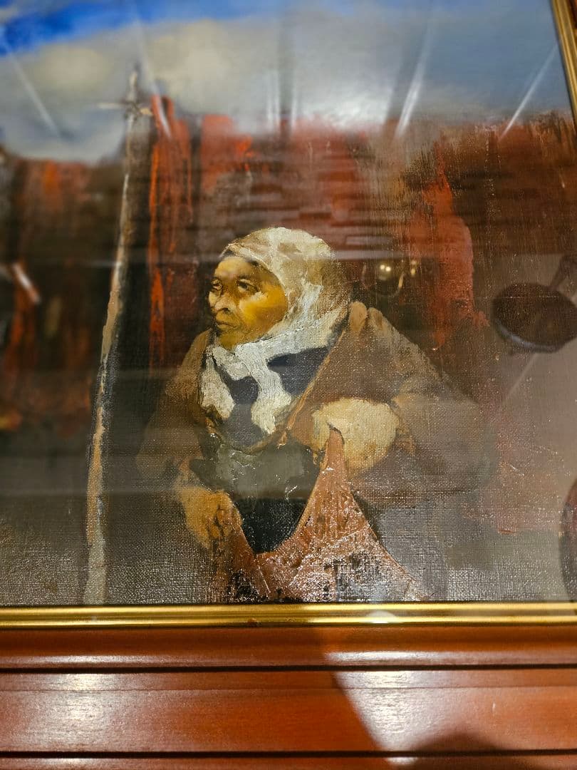 工藤和男「網干し場」油彩 8号 創元会元会長 労働者の賛歌 豪華額装