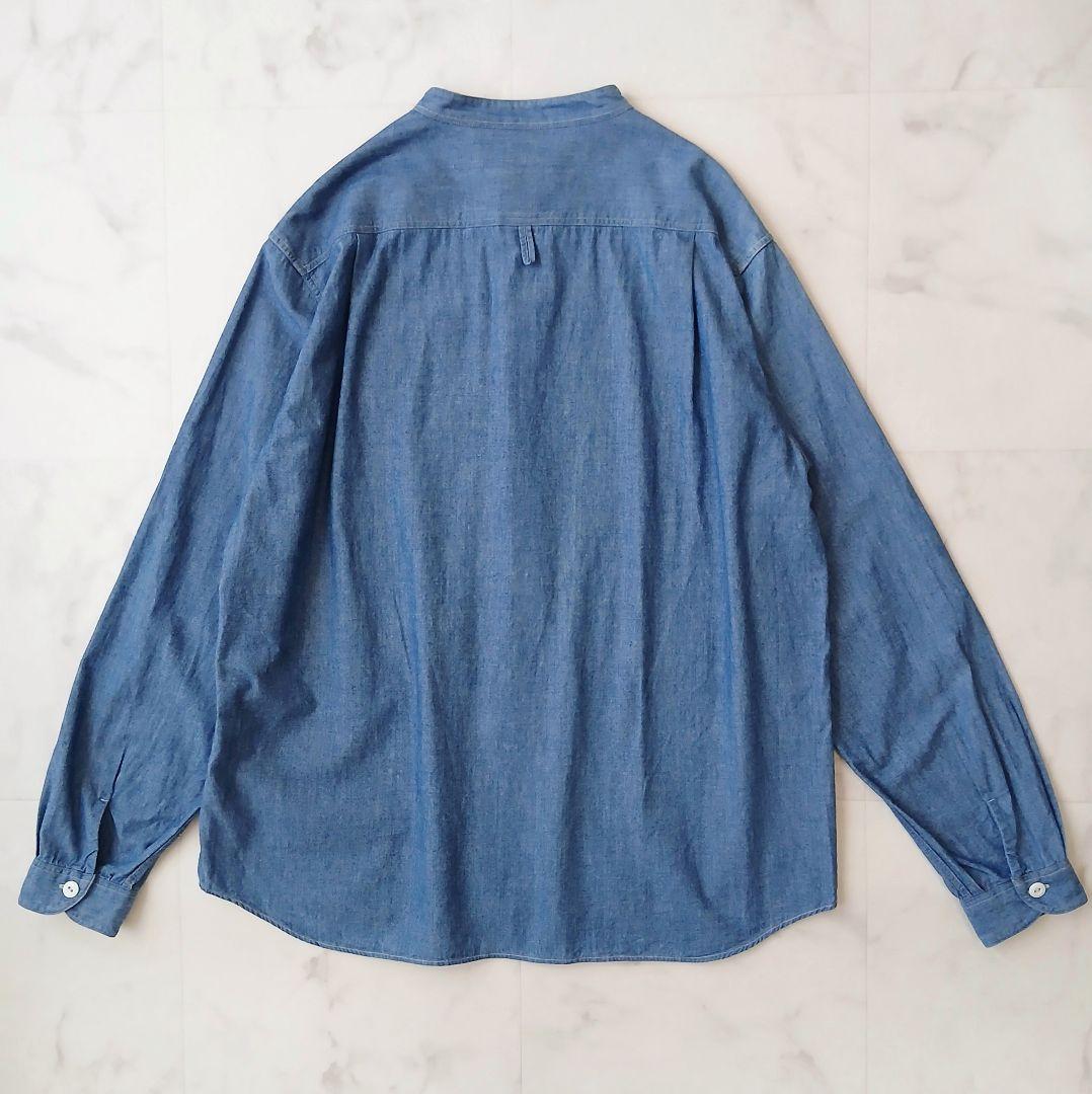 美品 ダントン 日本製 バンドカラー デニムシャツ シャンブレー 40