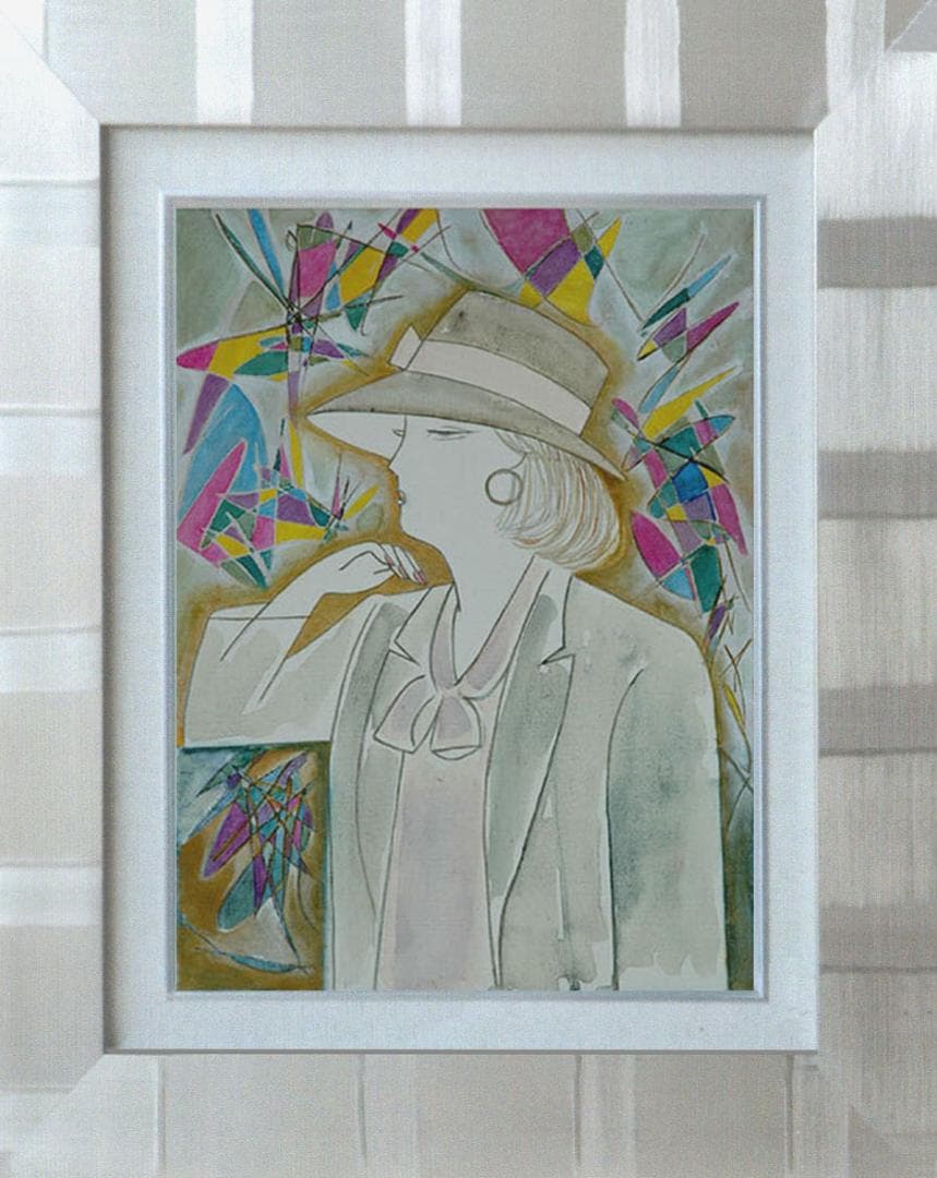 油絵 菅家令子 絵 絵画インテリア額付(青緑＋金色の枠) F4-071412