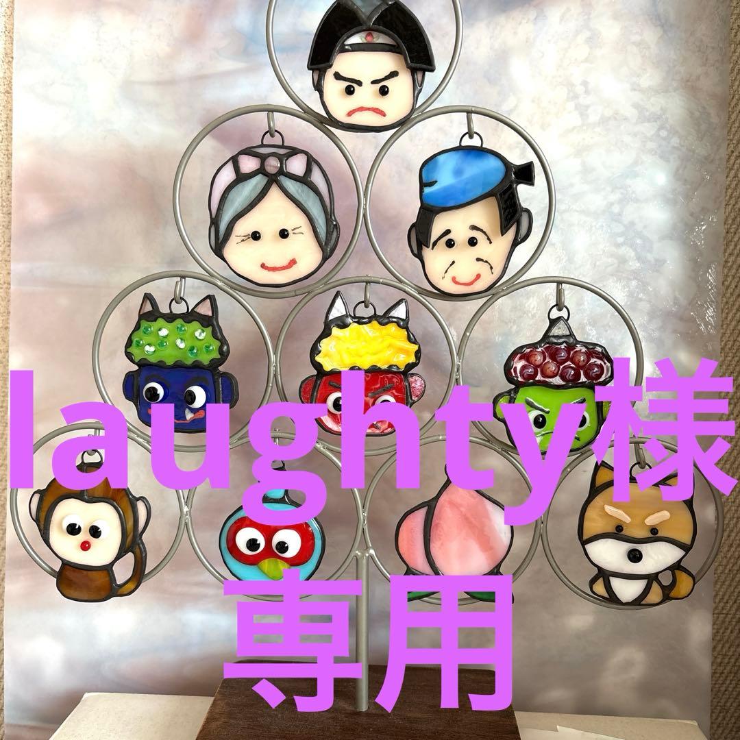 ステンドグラスオーナメント　ハンドメイド　サンキャッチャー　桃太郎　オーナメント ステンドグラス・月と猫のサンキャッチャー・オーナメント サン