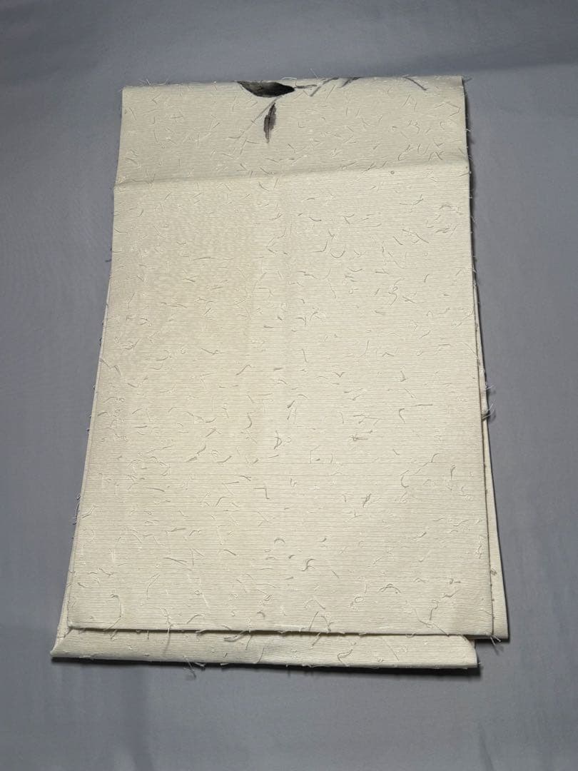 美品] 髭紬 名古屋帯 正絹 お太鼓柄 雀 白練色 洒落帯 小紋 紬 無地