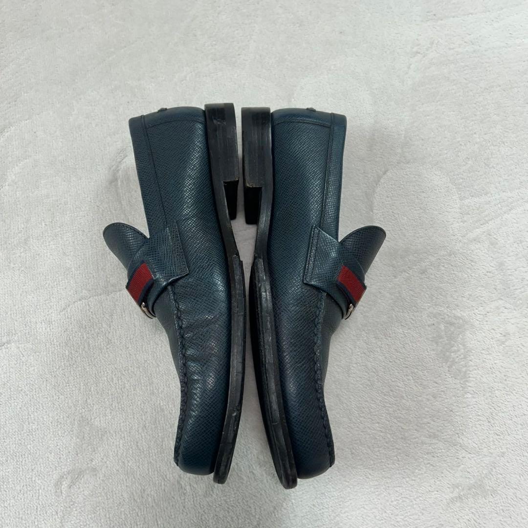 K640 27.0cm ルイヴィトン ロゴ金具 ローファー ネイビー メンズ