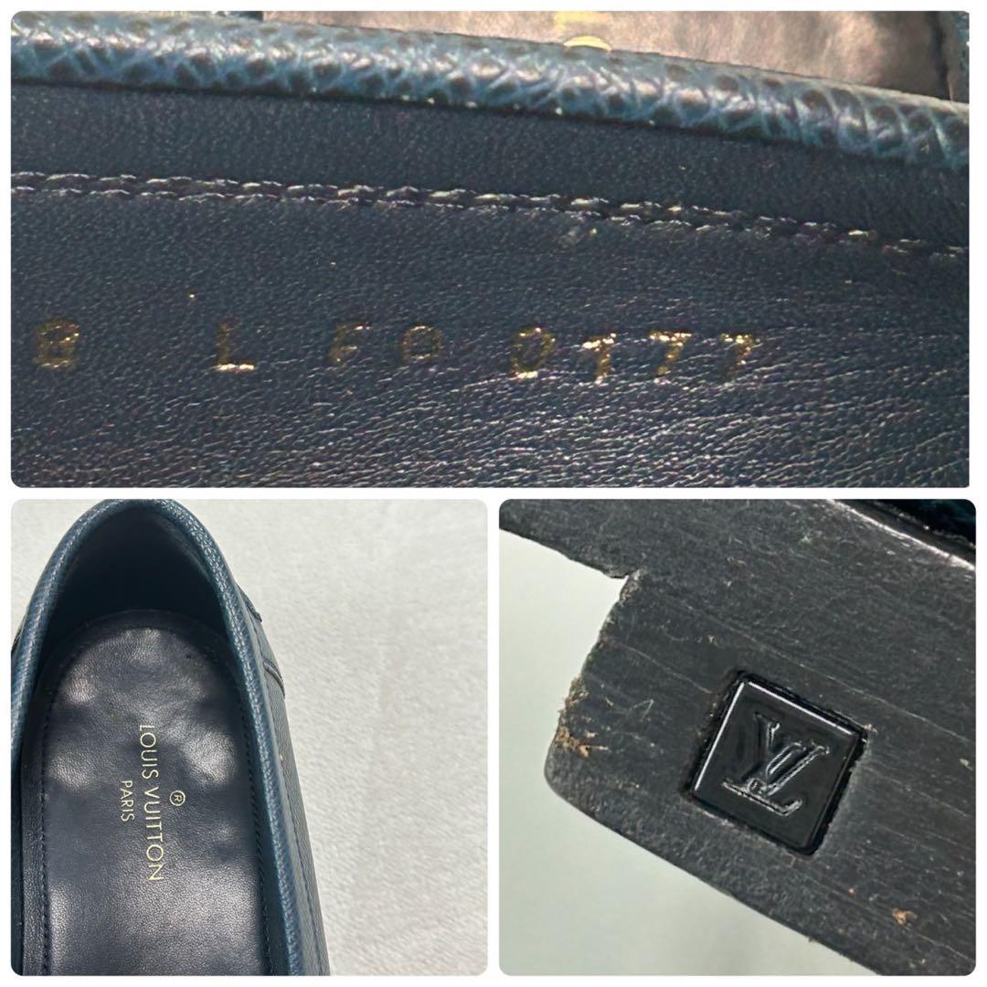 K640 27.0cm ルイヴィトン ロゴ金具 ローファー ネイビー メンズ