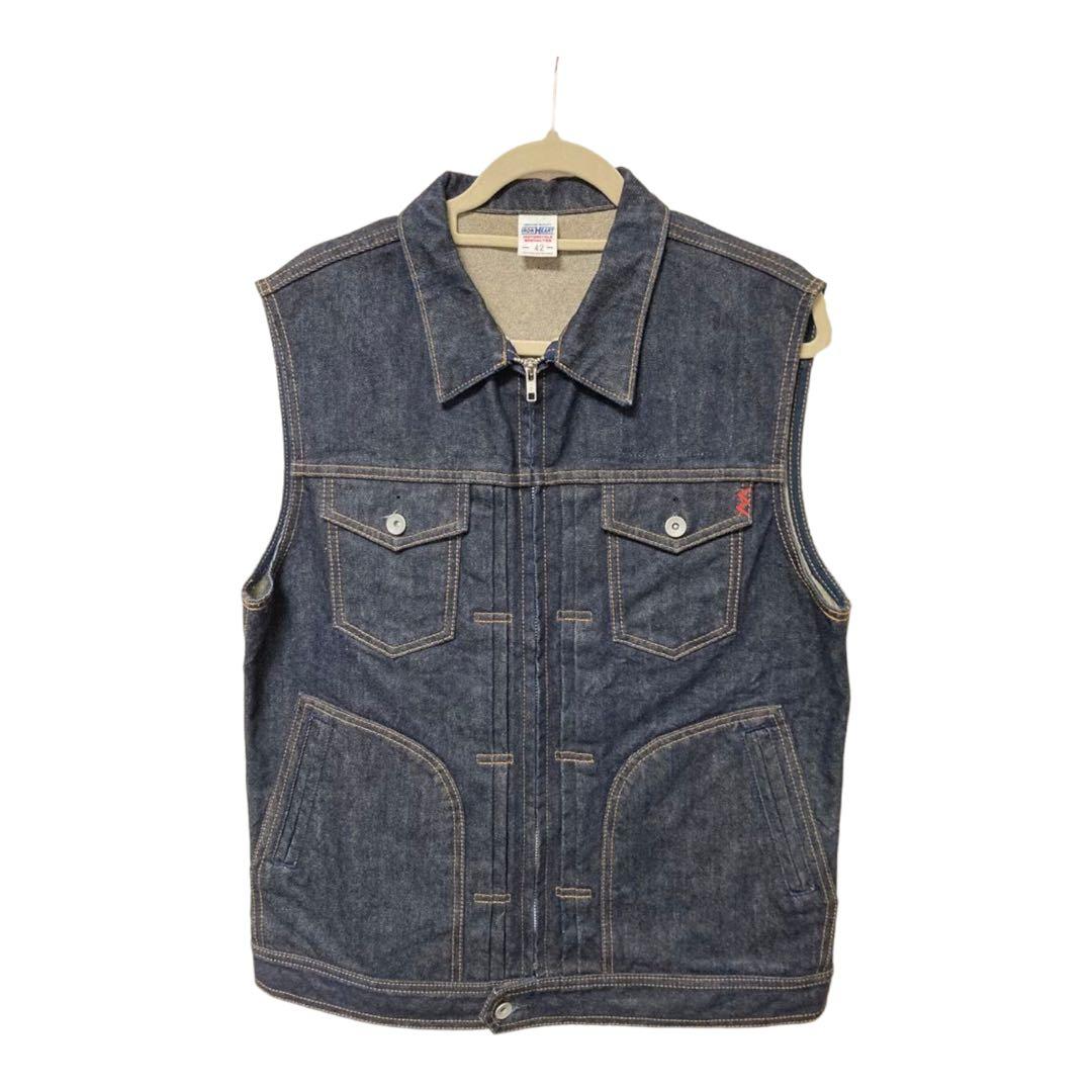 21ozセルビッチデニム トラッカーベスト／インディゴ アイアンハート