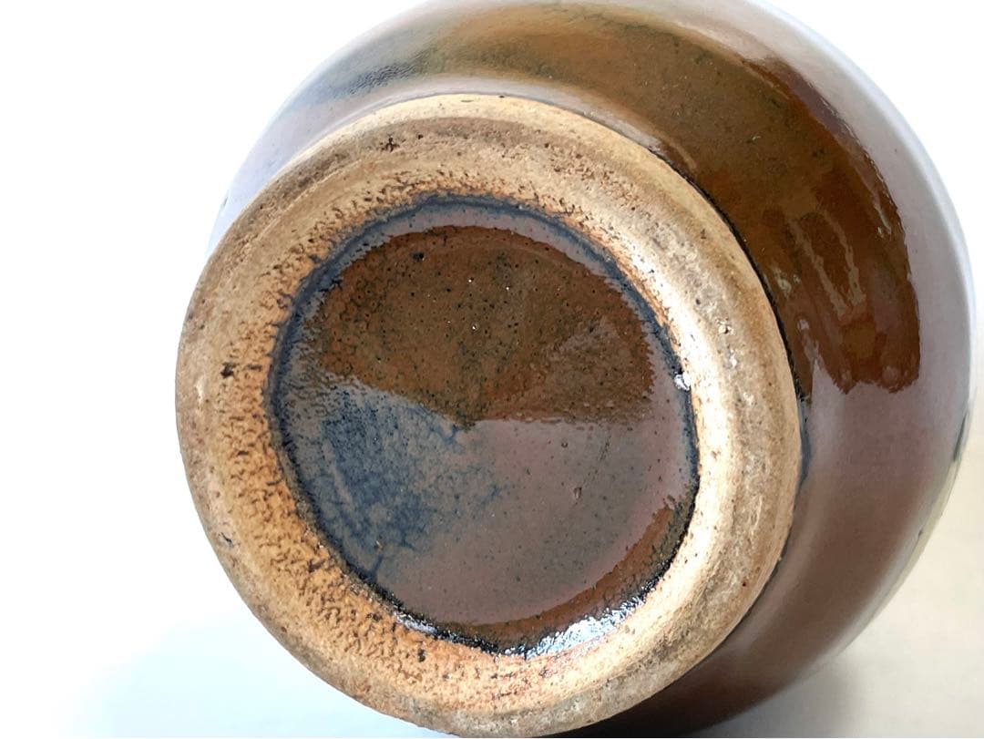 人間国宝 陶芸家 濱田庄司 浜田庄司 柿釉 トウキビ文 赤絵 徳利 共箱