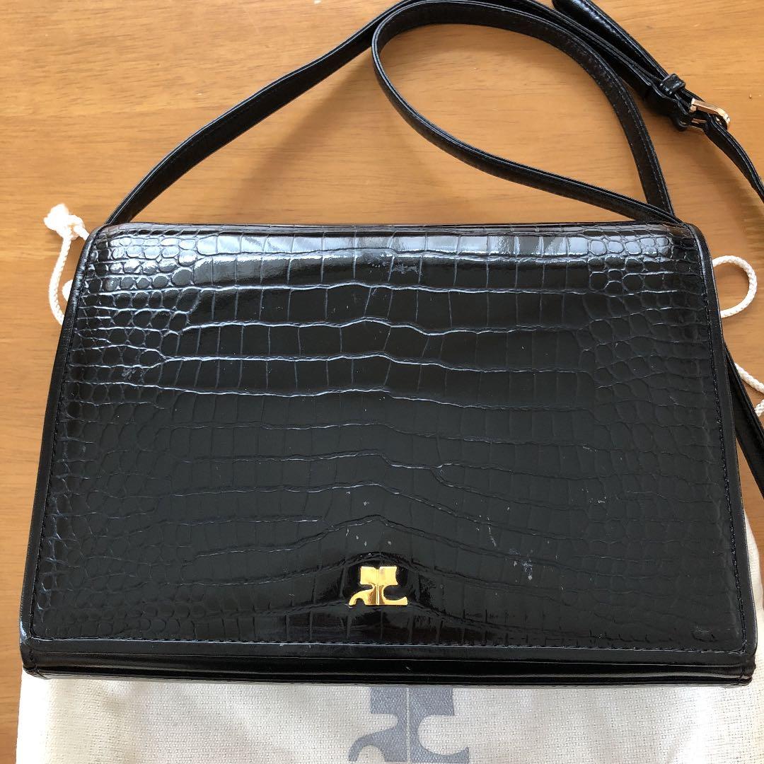 クレージュ】Courreges ショルダーバッグ エナメル 黒 ヴィンテージ