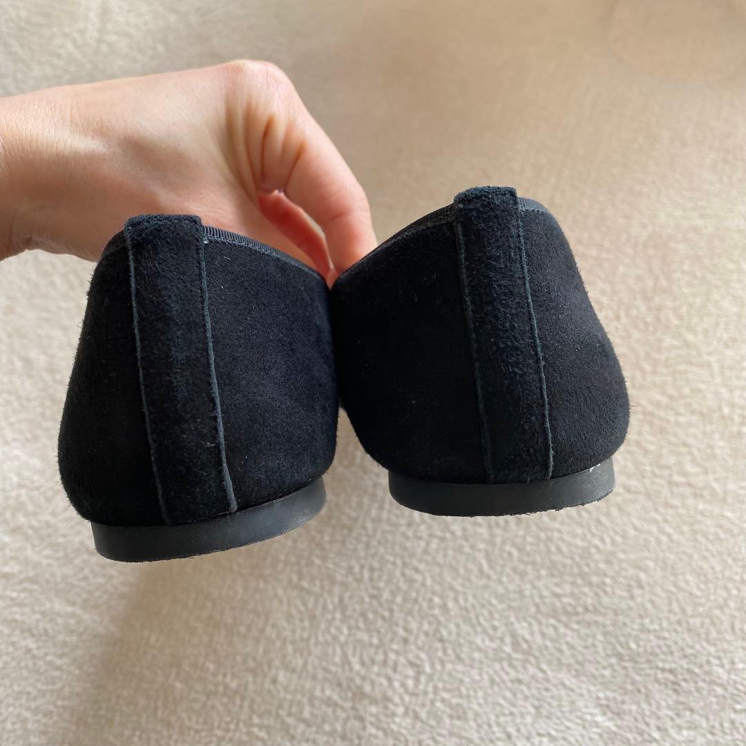プリティバレリーナ 鳥刺繍 ブラック スエード フラットシューズ 希少 25cm