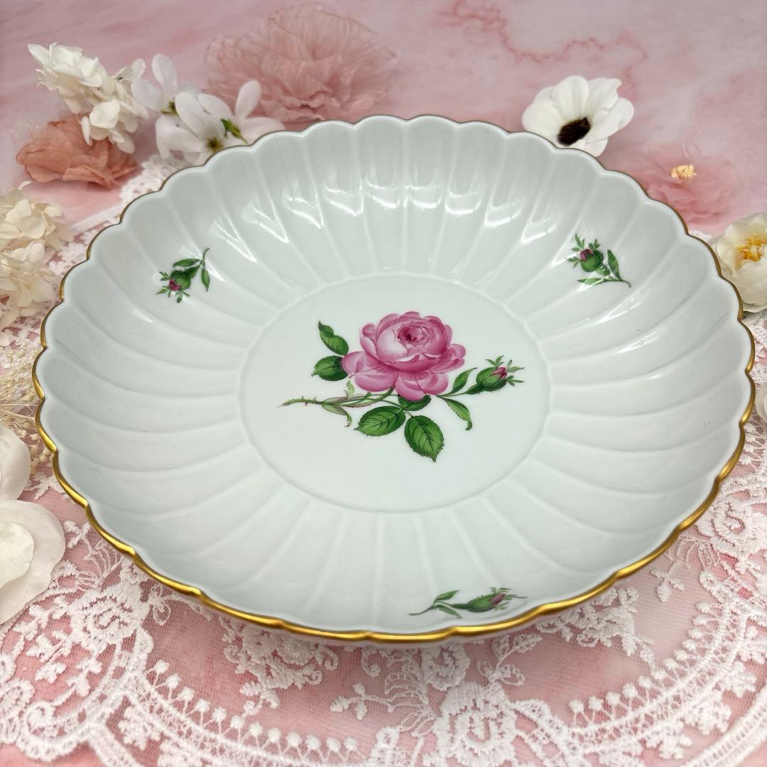 マイセン ピンクローズ 21.5cm 深皿 ボウル 美品 金彩 スクラッチあり