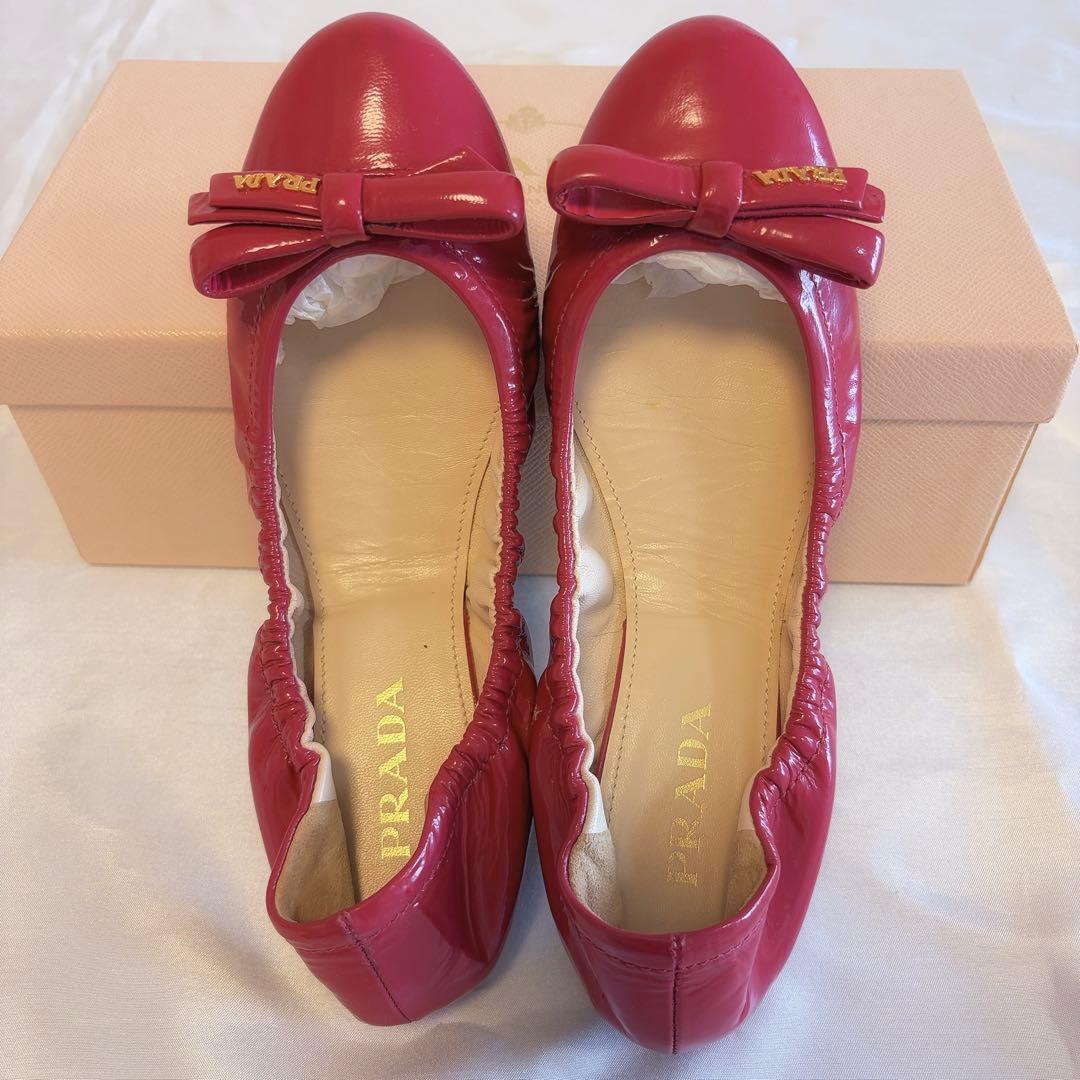 PRADA パンプス バレエシューズ プラダ フラット ピンク 38 リボン