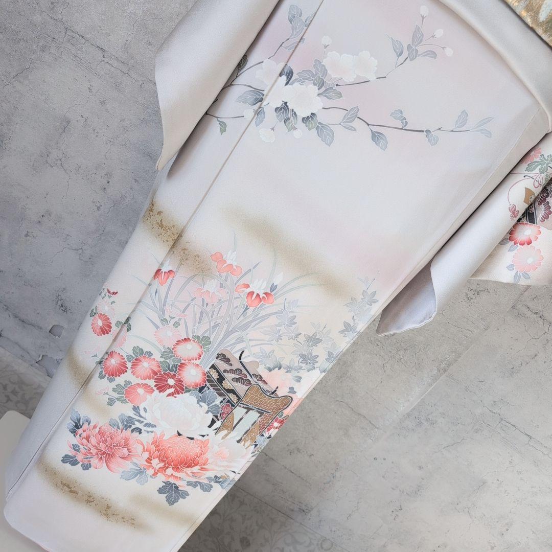 訪問着 フルセット 着物 正絹 トールサイズ 友禅 花車 金彩加工 祝い事