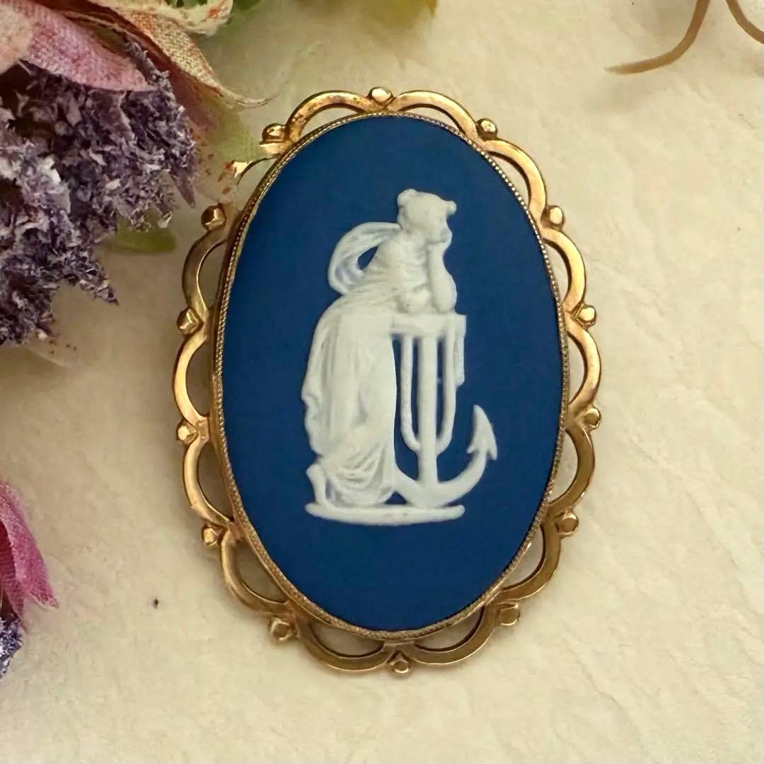 専用　ヴィンテージウェッジウッド9ct/K9 ブローチ　ギリシャ女神像　凝った枠 ヴィンテージ ギリシャ神話女神／ウエッジウッドBlue クラシカル