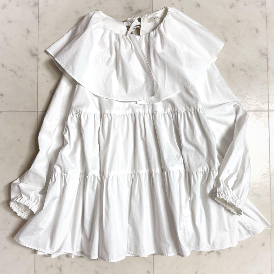 美品♪ ヨリ yori バックリボン ティアード フレアブラウス 日本製
