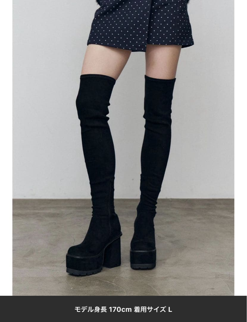 EMODA ブラック 厚底ニーハイブーツ - メルカリ