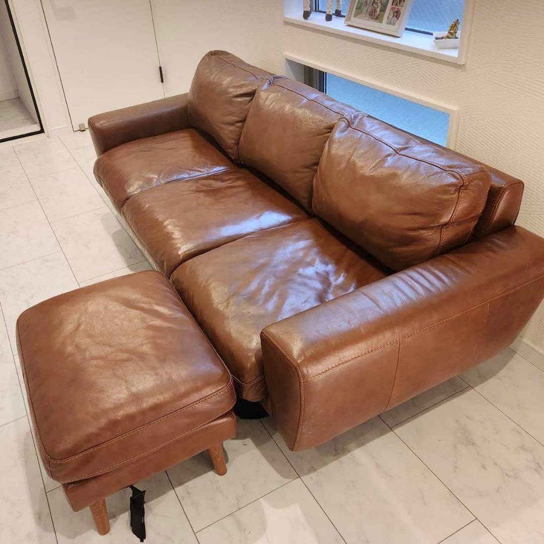 廃盤！unicoウニコ MOLNモルン レザー 3Pソファ&オットマン セット