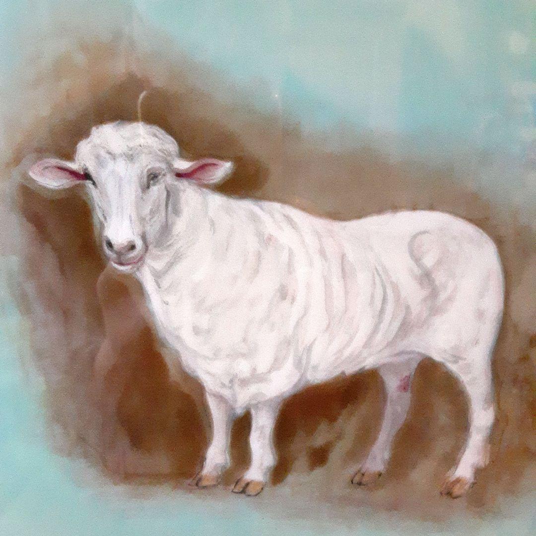 陶板画　ひつじ　陶額　毛利武彦 S