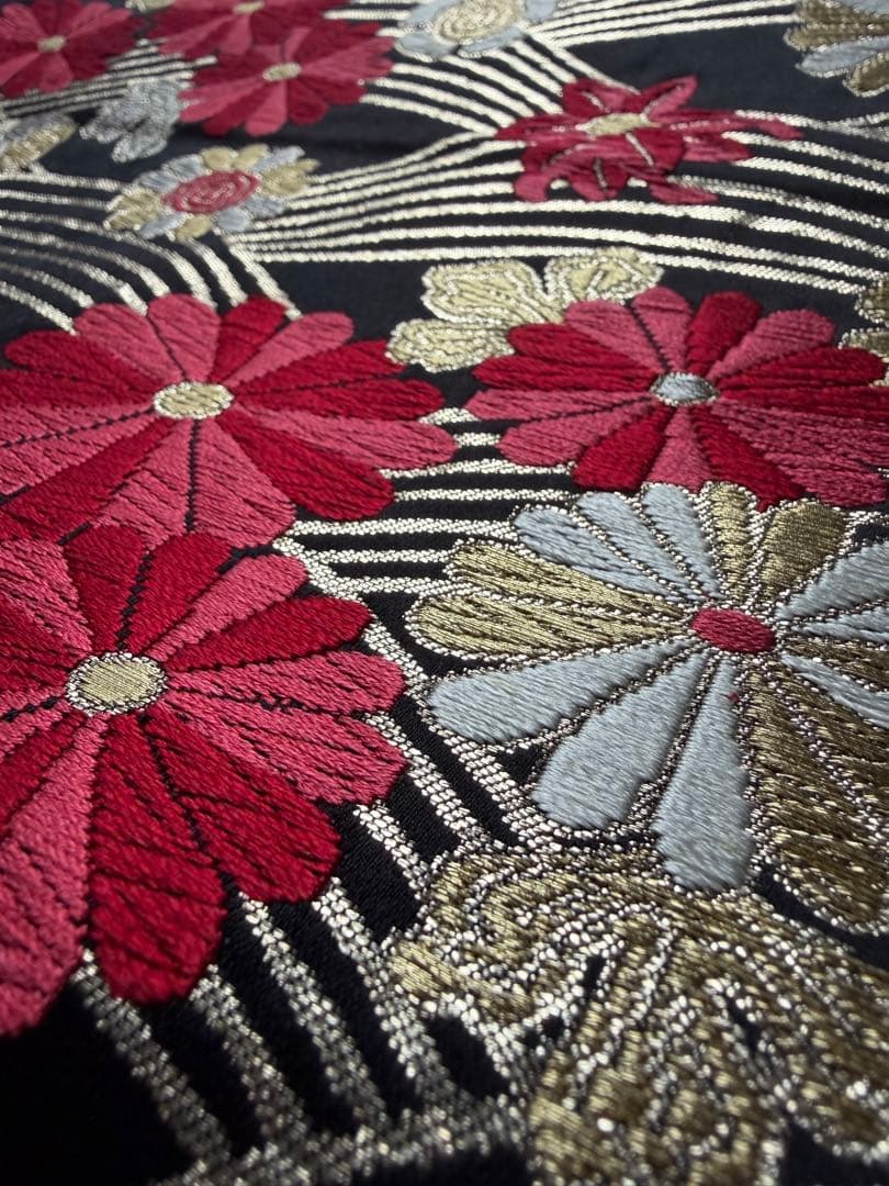 花柄刺繍 袋帯 黒赤金 - メルカリ