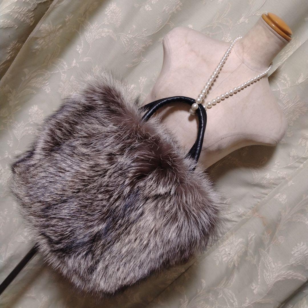 新品未使用✩シルバーフォックス✩ファーバッグ✩ふかふか✩全面ファー 女性用フォックスファーバッグ,レディースファッションハンドバッグ