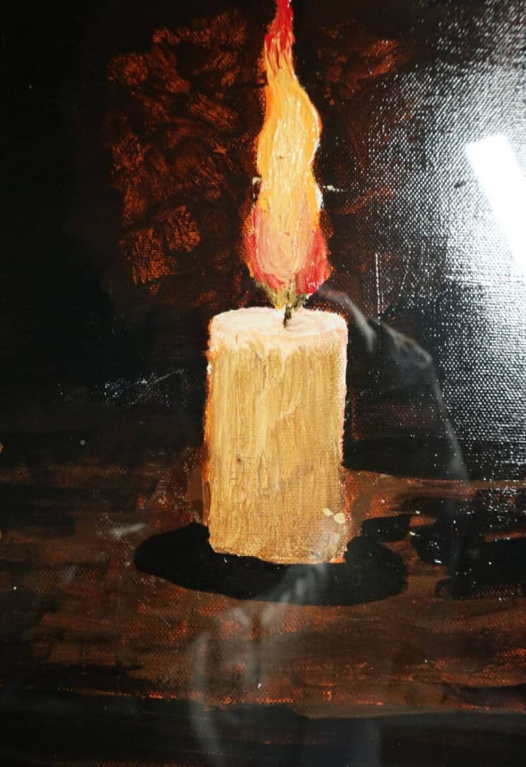 三越デパート展覧購入 絵画 高島野十郎 絵画 油彩 手描 蝋燭 肉筆