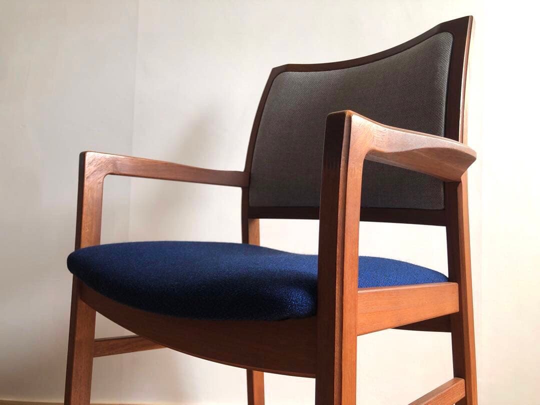 日田工芸 チーク無垢材 アームチェア② 生地新調 ダイニング デスクチェア 工芸 日田工芸 アームチェア 椅子 チーク材 ジャパンヴィンテージ/Japanese