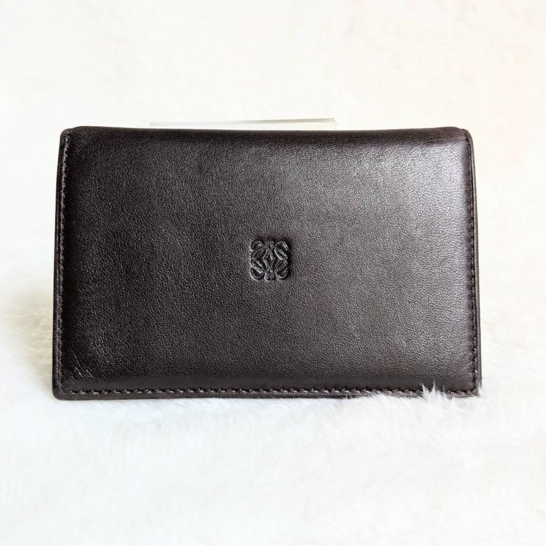 LOEWE カードケース 名刺入れ ダークブラウン レザー 二つ折り - メルカリ
