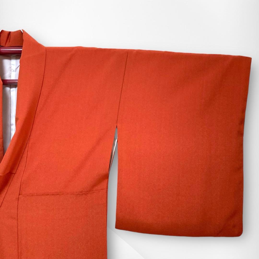 良品✨】東レシルック 洗える着物 色無地 黄みの赤色 紋付 手縫い