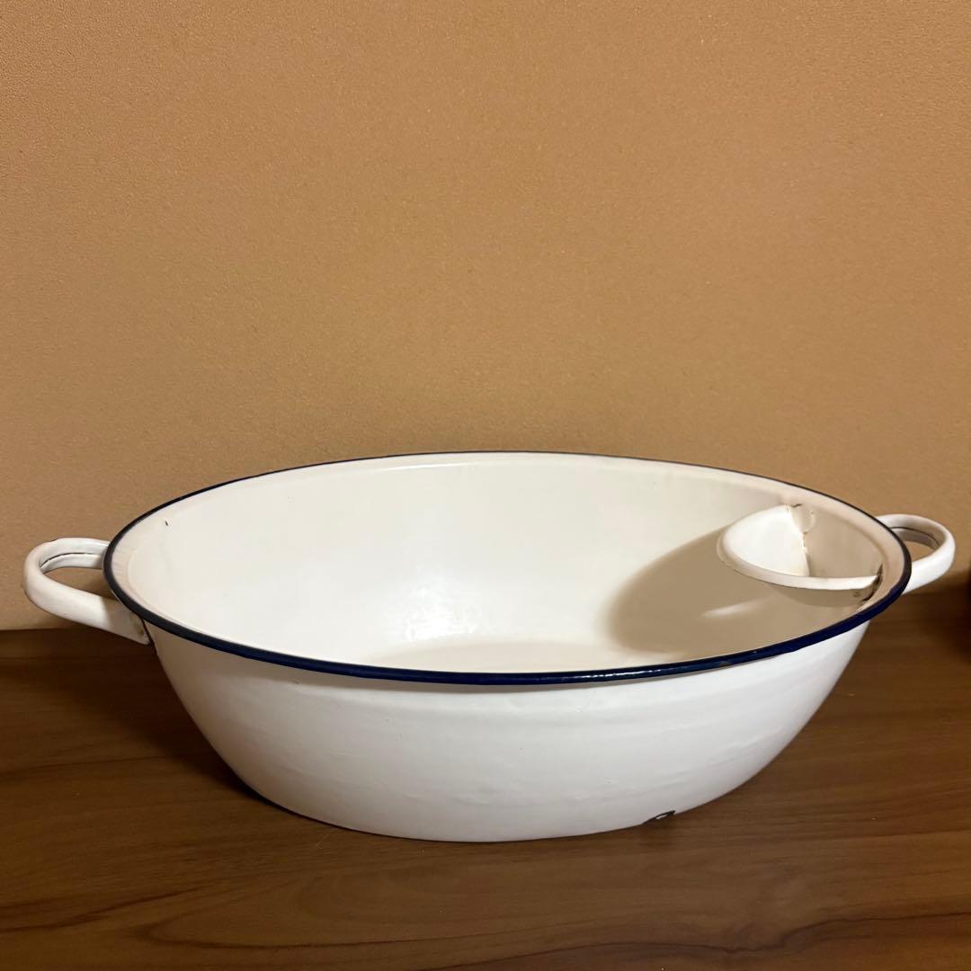 アンティーク　ホーロー　ウォッシュタブ（石鹸置き付き） フランスアンティーク ホーローソープディッシュ ソープホルダー