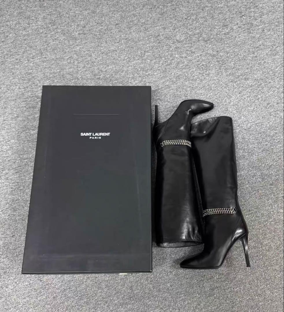 SAINT LAURENT ブラック ロングブーツ - メルカリ