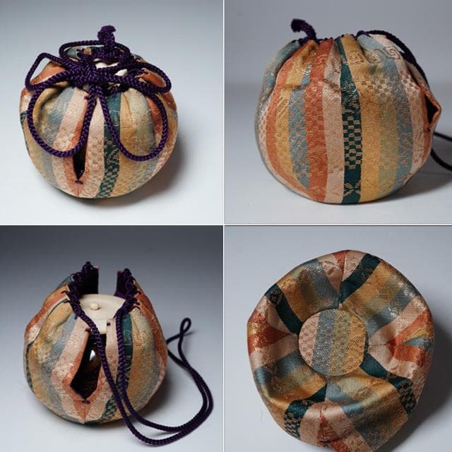 膳所焼 大海茶入 仕覆：伊予簾 共箱 茶道具 茶器 長緒 陽炎園