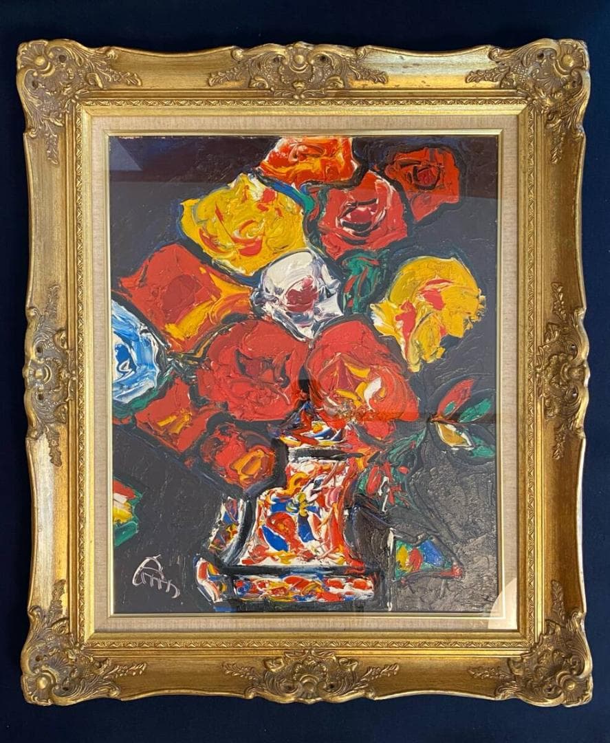 真作」宮田為義 薔薇の絵 靜物画 絵画 油彩画 額装 F15号 - メルカリ