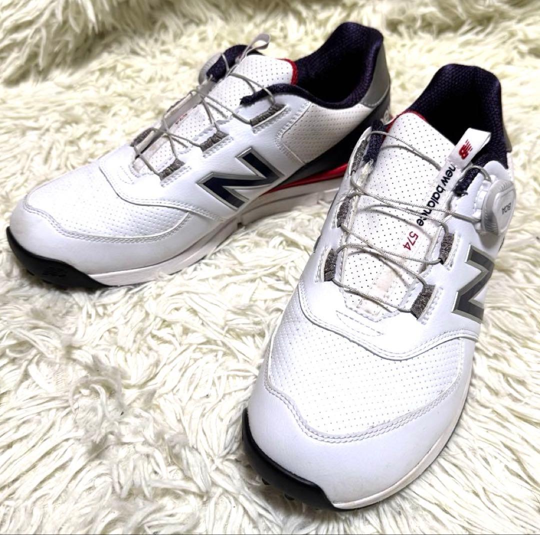 【美品】new balance ゴルフシューズ 26.5㎝ 白/紺/赤 NEW BALANCE (ニューバランス) ゴルフシューズ メンズ SIZE 25.5cm