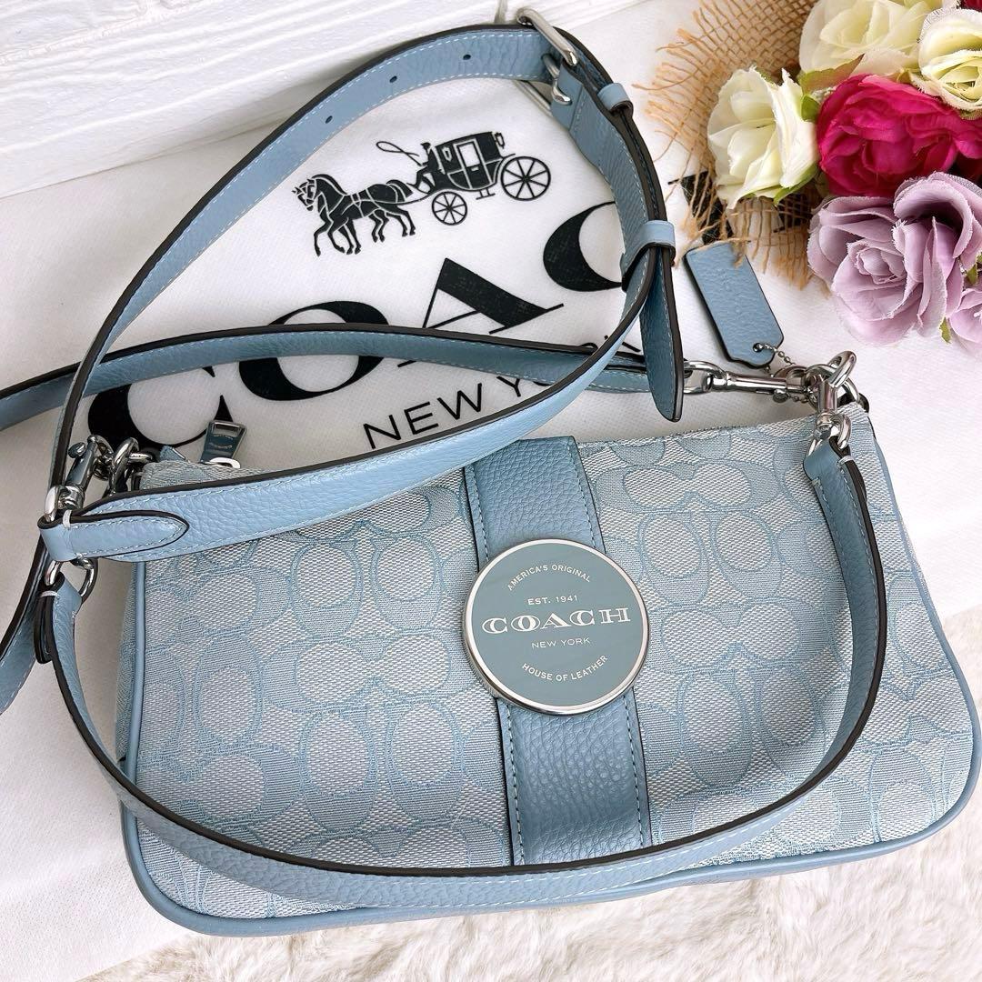 未使用級☆COACHコーチ 2wayショルダーバッグ 2本シグネチャー 水色