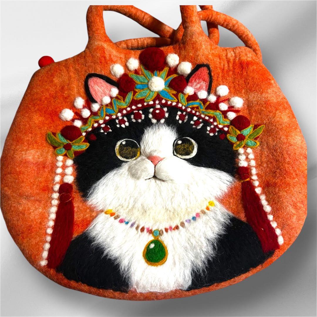 映える✨】羊毛立体フェルトトートバッグ カラフル 猫好き 猫バッグ A4