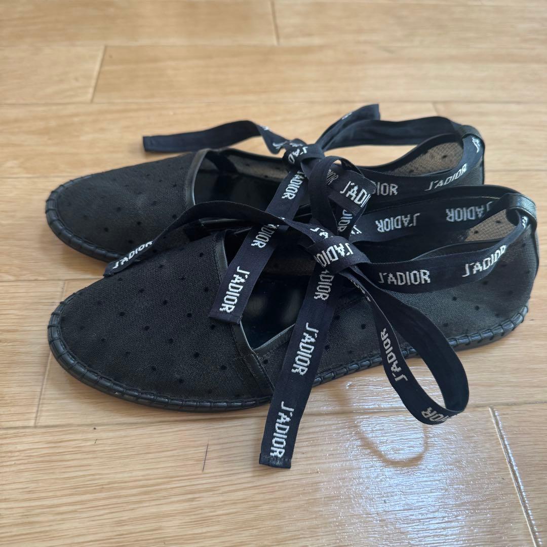 Dior エスパドリーユ フラットシューズ J'ADIORリボン付き - 靴快適