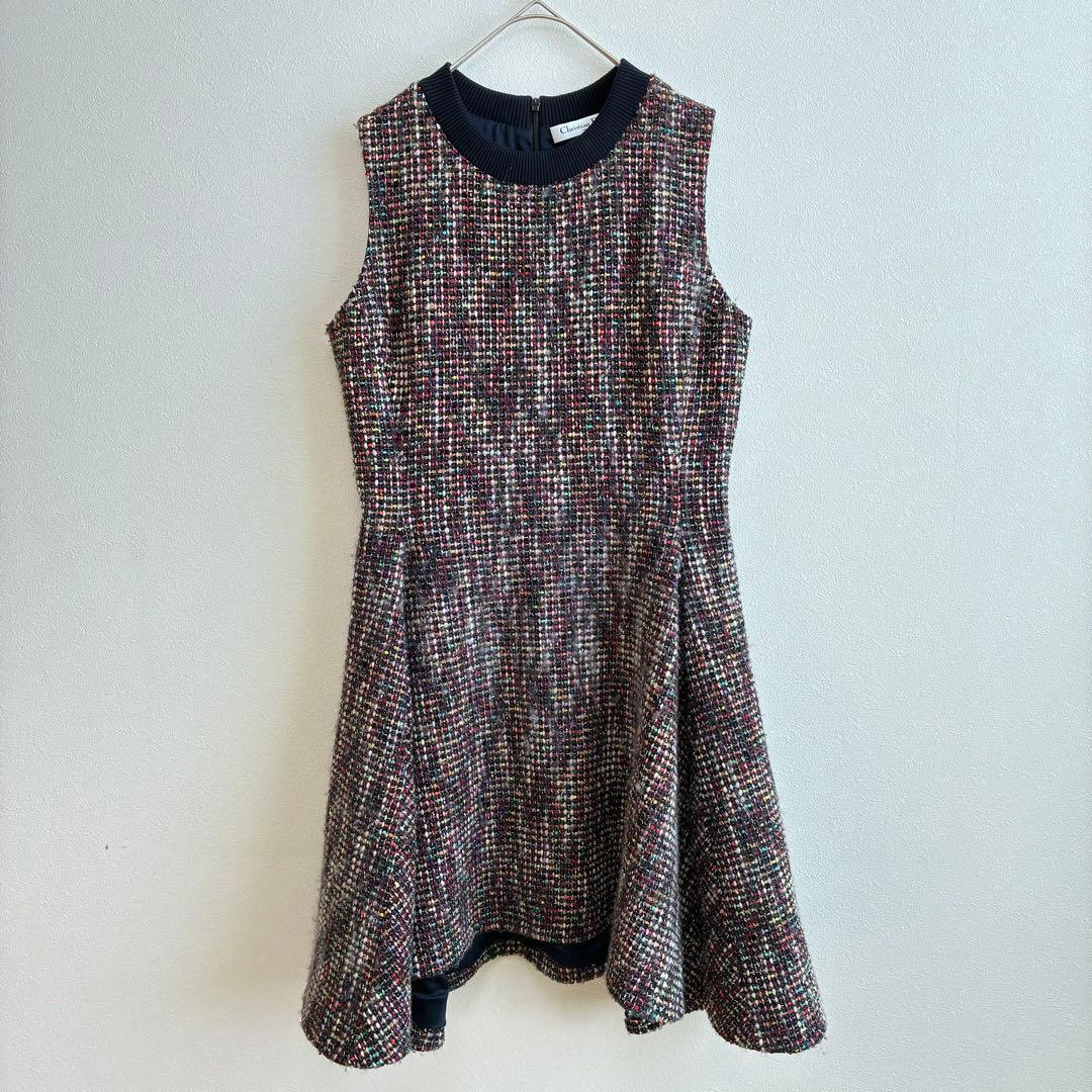 クリスチャンディオール】ワンピース ノースリーブ ツイード ラメ