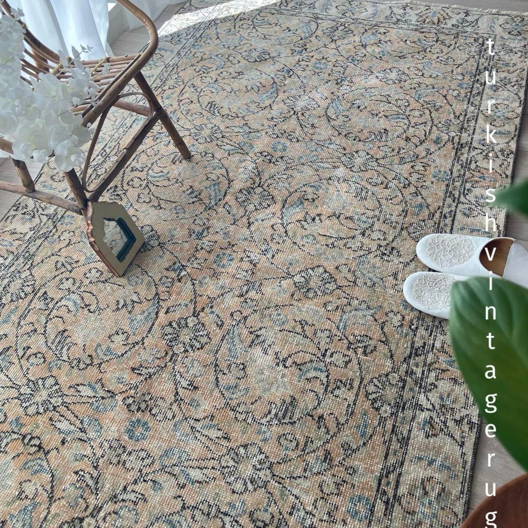 囲みコーラルベージュ✳︎111×211 フローラル ブルー トルコ