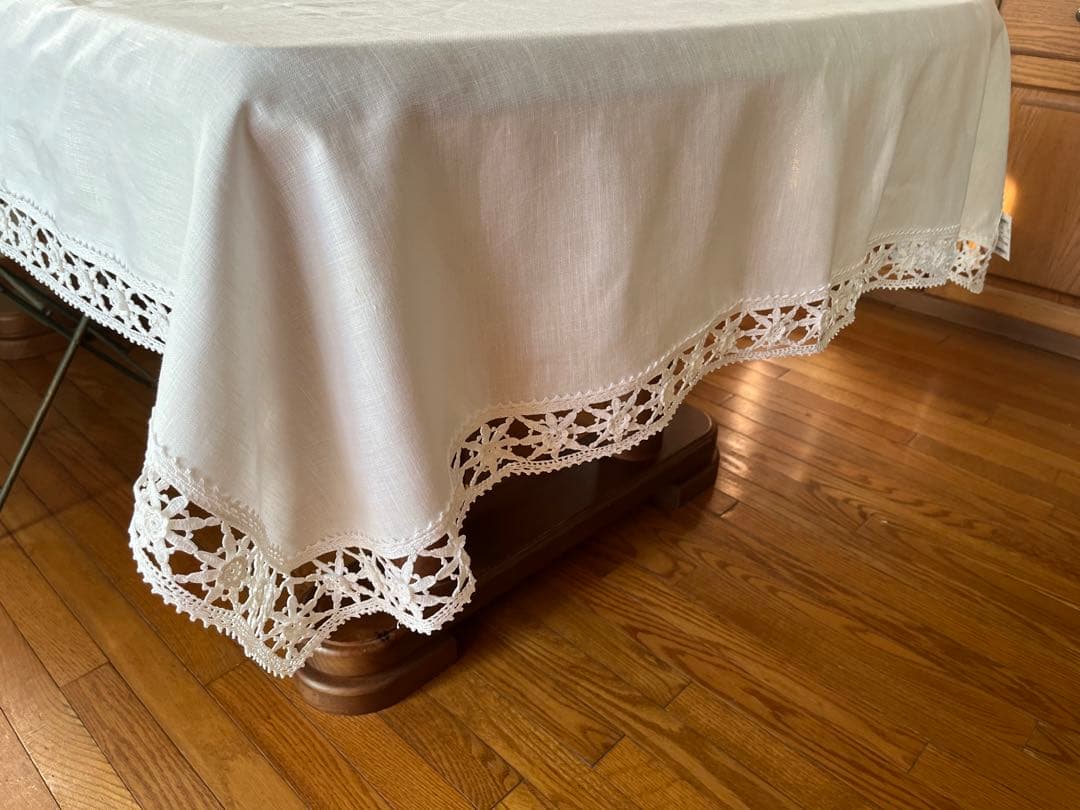 希少　新品未使用　テーブルクロス　リネン　レース　ハンドメイド　近沢レース 未使用 近沢レース テーブルクロス - メルカリ