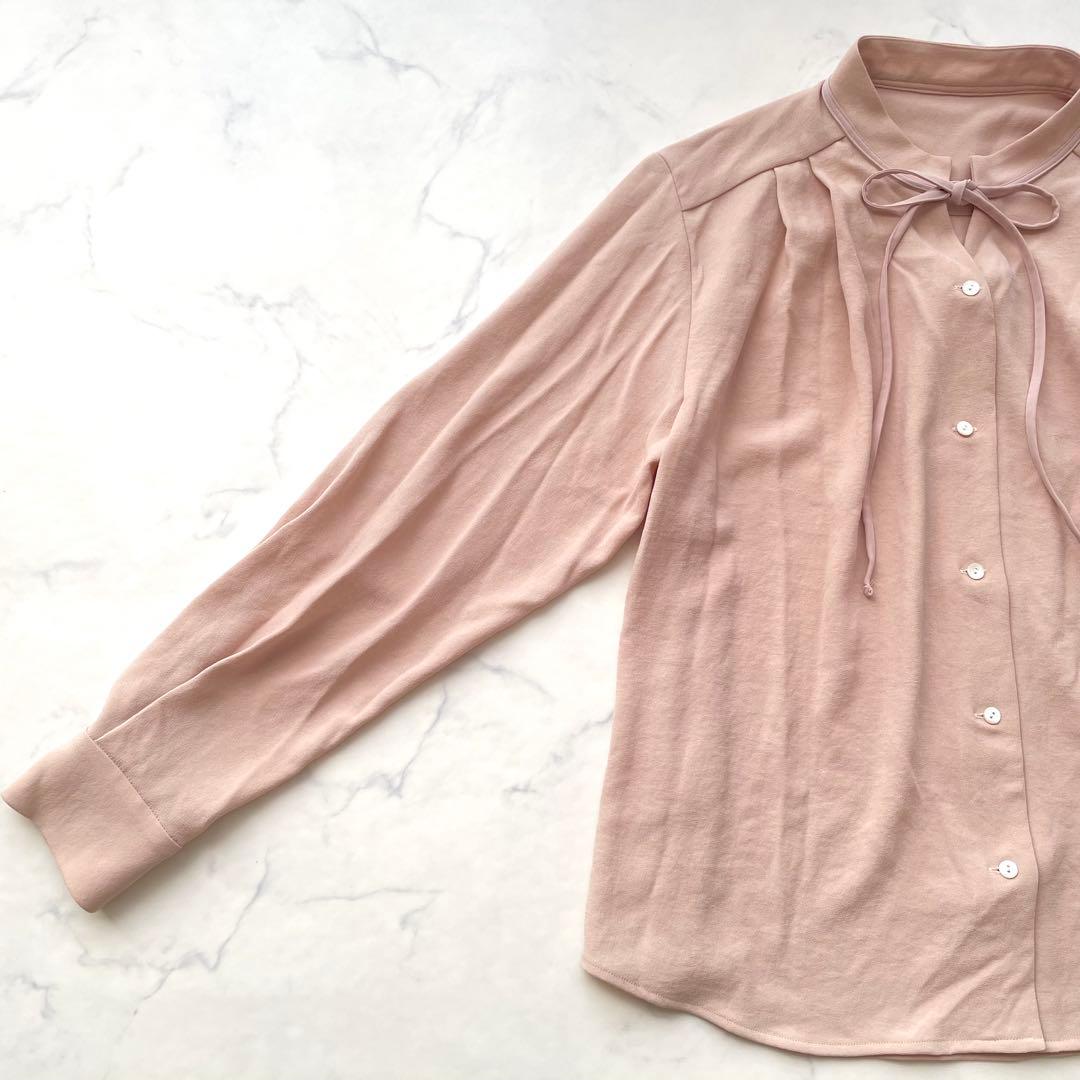 美品 ソージュ ジョーゼットリボンブラウス ボウタイ とろみ ピンク