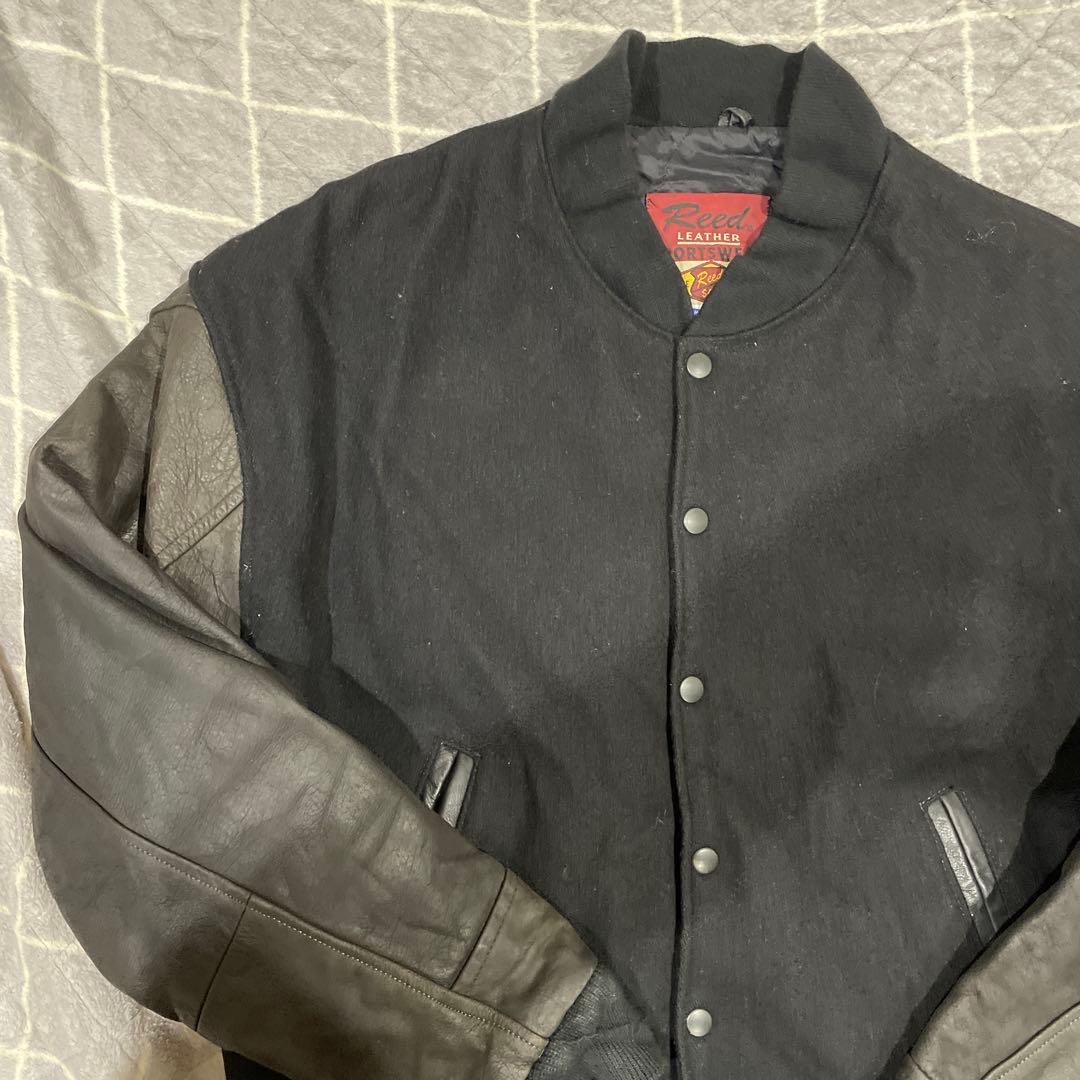 80s REED USA製 レザースリーブ スタジャン ビンテージ L 80s USA製レイダーススタジャン|黒Lジャケット - 札幌 ビンテージ 古着