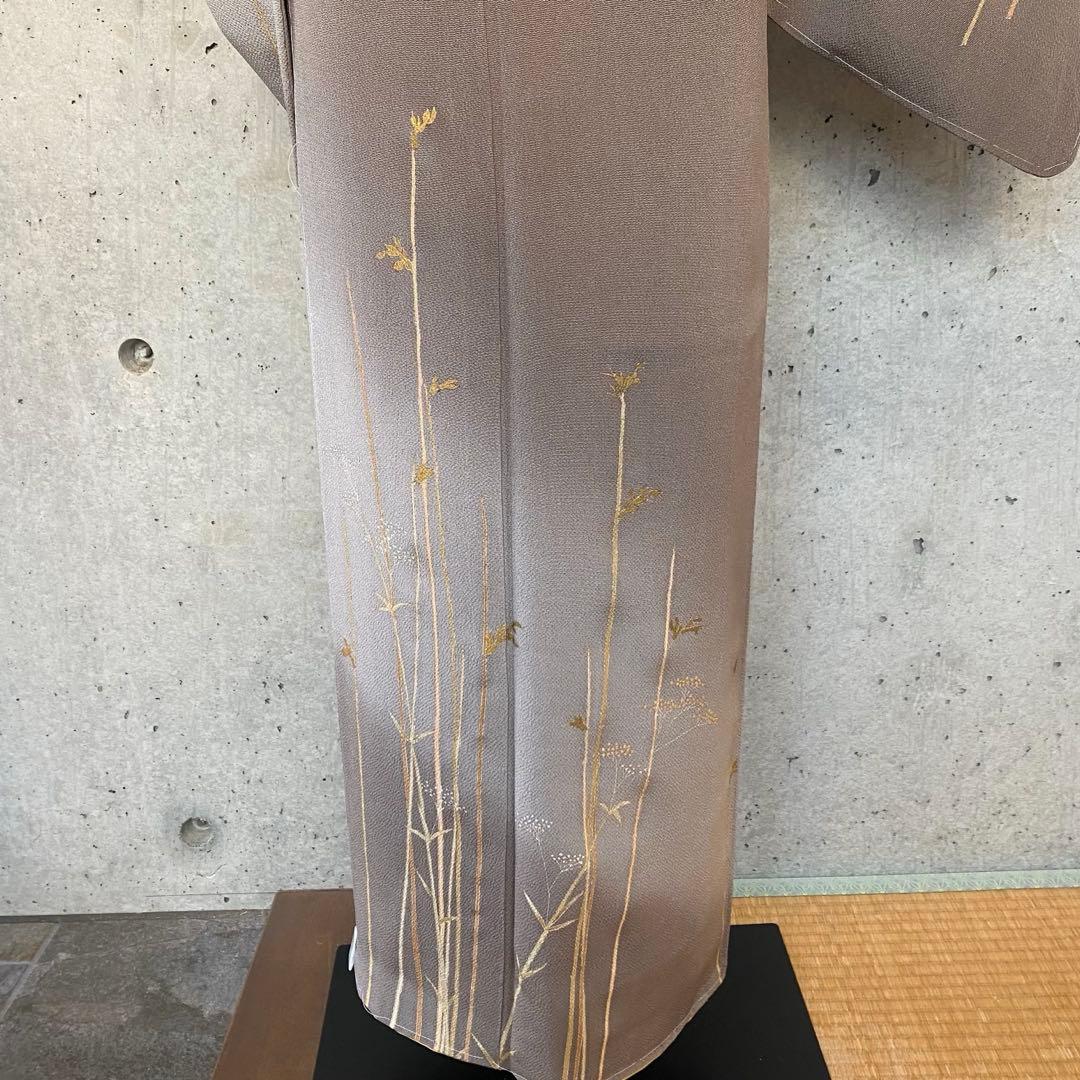 正絹 訪問着 ちりめん 茶色系 袷