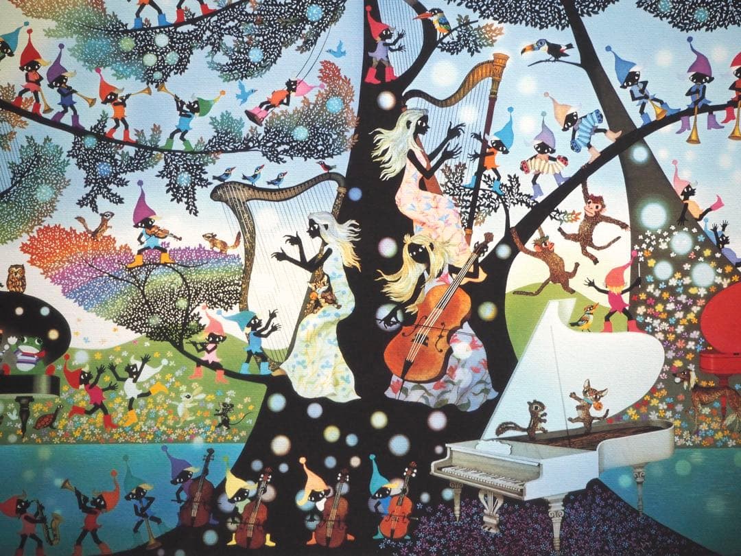 真作□藤城清治 版画 大作 こびとの楽園 キャンバスにジクレー□絵画